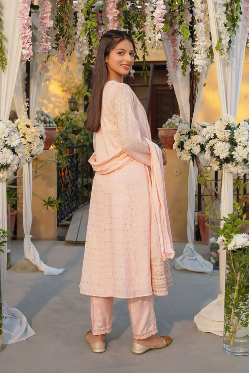 Best Slub Manar Embroidered 3 Pc Suit - Wear Ochre -