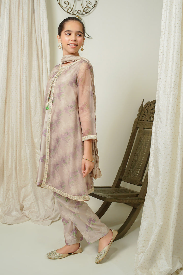 Organza Printed Embroidered 3 Pc Suit - Wear Ochre