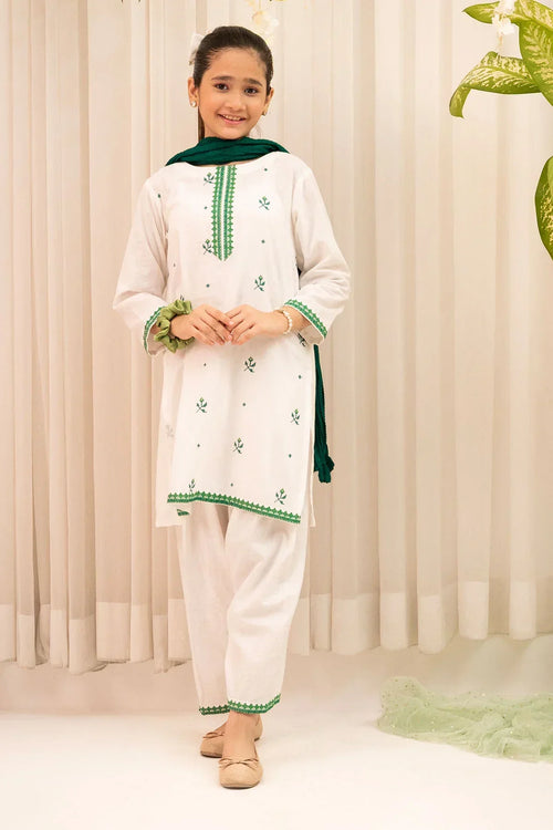 Best Chambray Cotton Embroidered 3 Pc Suit - Wear Ochre -