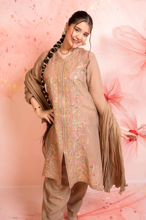 Best Boski Linen Embroidered 3 Pc Suit - Wear Ochre -