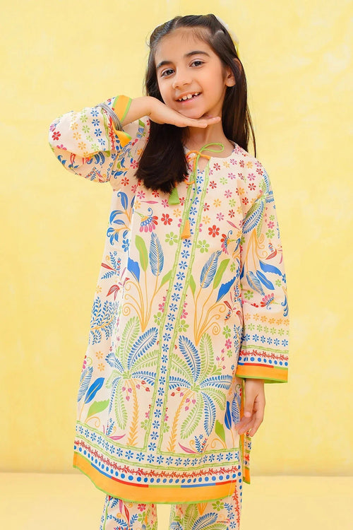 Girl in colorful floral printed kurta set, trendy kids fashion for everyday wear