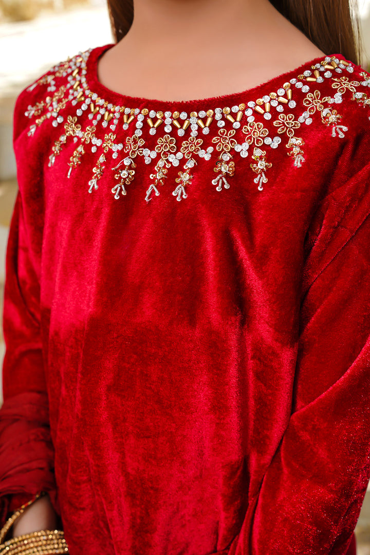 Velvet Hand Adda Work 3 Pc Suit - Wear Ochre