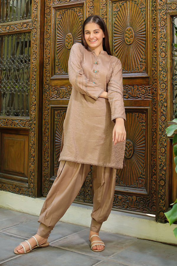 Dobby Cotton Embellished 2 Pc Suit