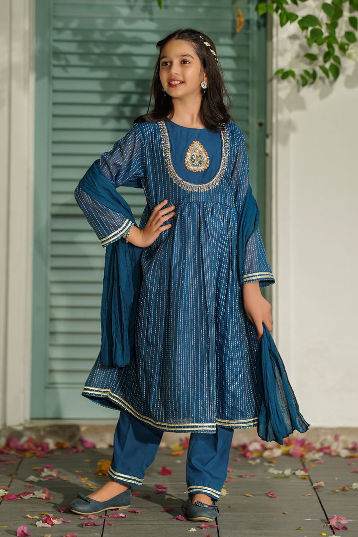 Zari Jacquard Hand Adda Work 3 Pc Suit - Wear Ochre