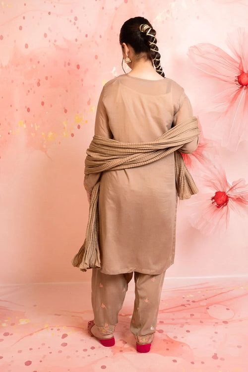 Best Boski Linen Embroidered 3 Pc Suit - Wear Ochre -