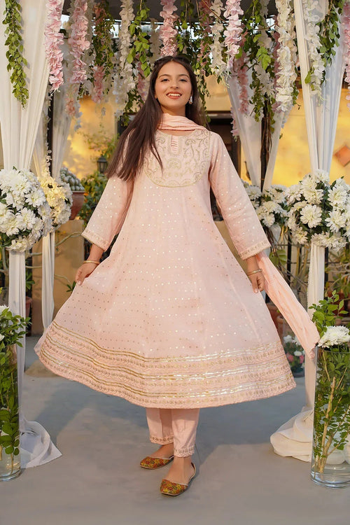 Best Slub Manar Embroidered 3 Pc Suit - Wear Ochre -