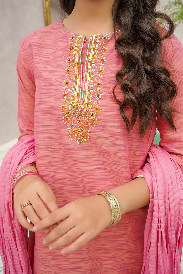 Multi Yarn Cotton Hand Adda Work 3 Pc Suit - Wear Ochre