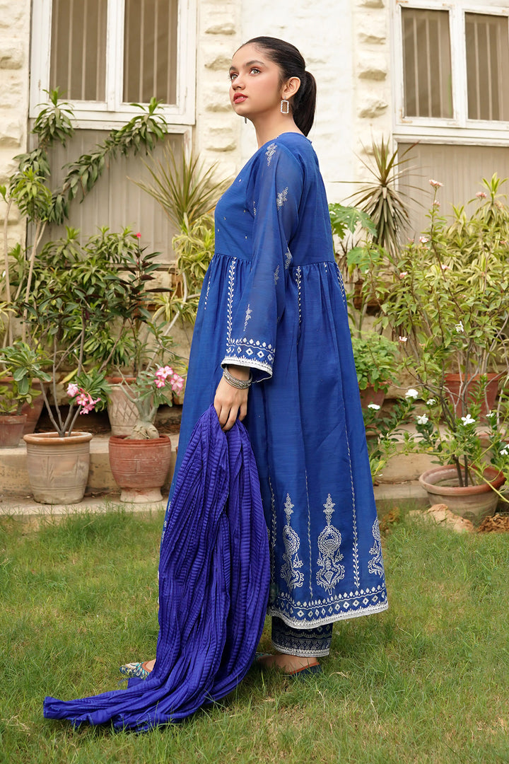 Slub Manar Hand Adda Work 3 Pc Suit - Wear Ochre