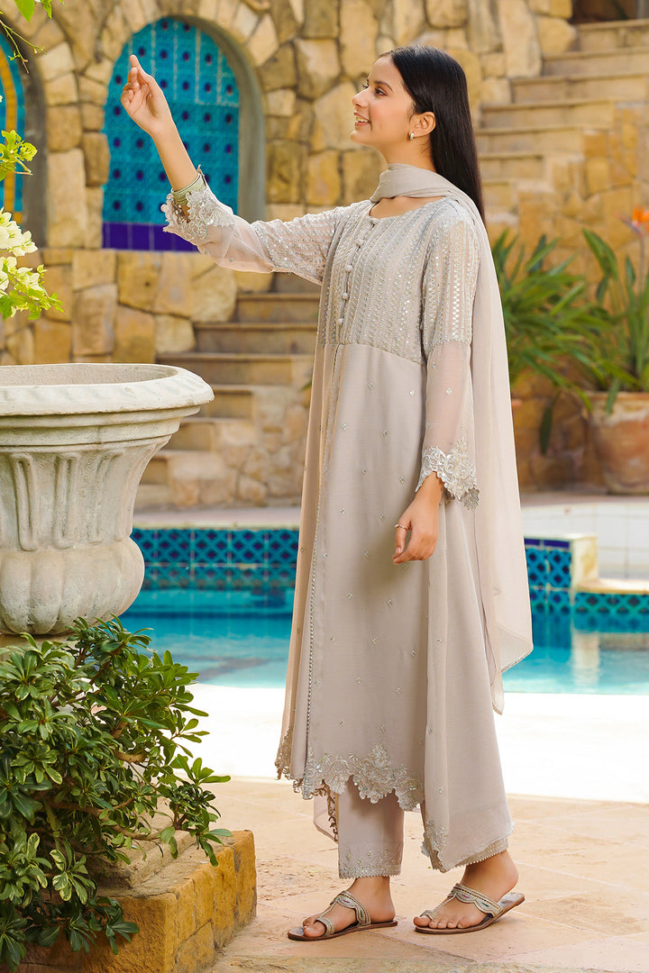 Chiffon Hand Adda Work 3 Pc Suit - Wear Ochre