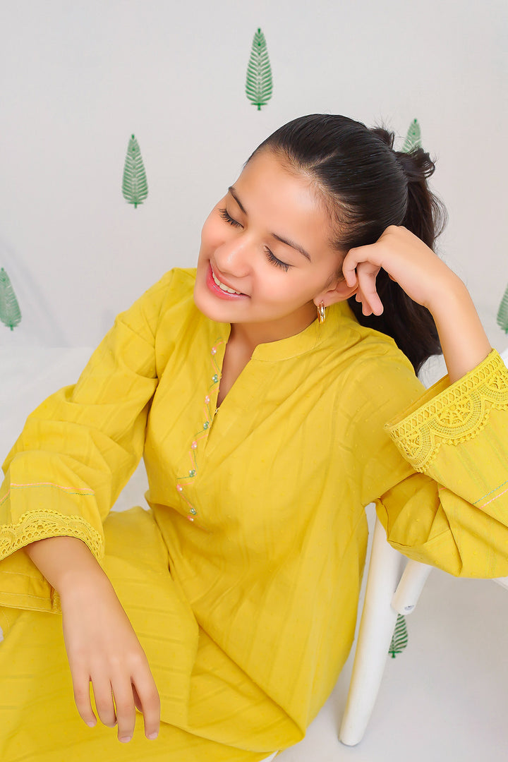 Cotton Broschia Embellished 2 Pc Suit - Wear Ochre
