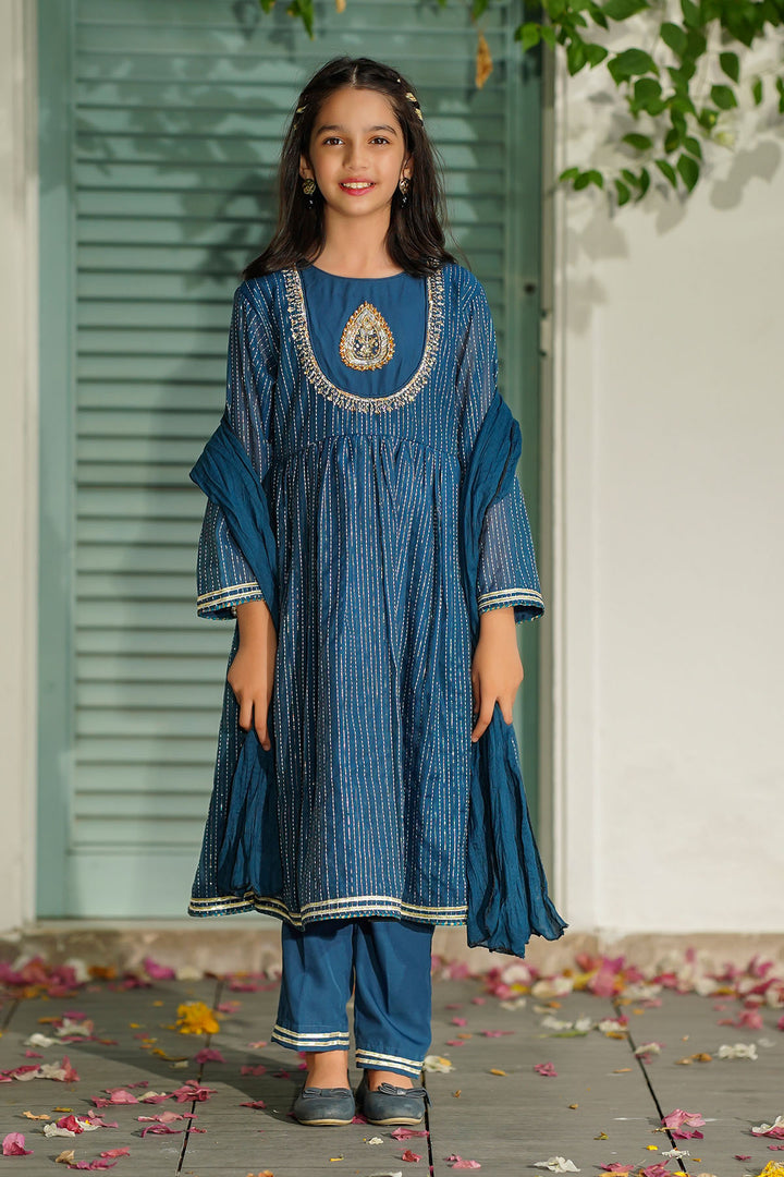 Zari Jacquard Hand Adda Work 3 Pc Suit - Wear Ochre