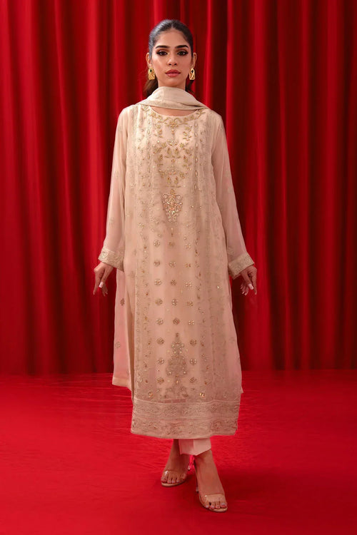 Best Chiffon Adda + Embroidered 3 Pc Suit - Wear Ochre -