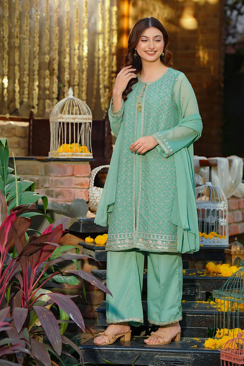 Best Women's Chiffon Embroidered 3 Pc Suit - Wear Ochre -