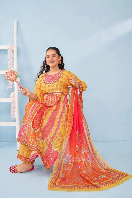 Best Poly Lawn Digital Printed 3 Pc Suit - Wear Ochre -