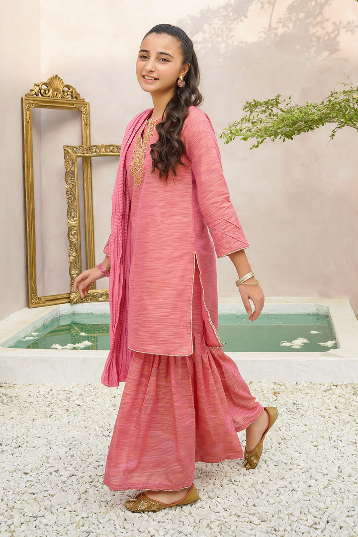 Multi Yarn Cotton Hand Adda Work 3 Pc Suit - Wear Ochre