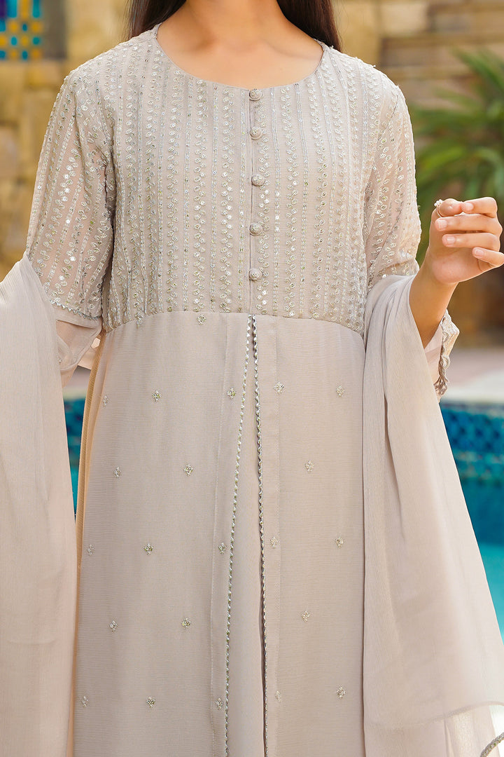 Chiffon Hand Adda Work 3 Pc Suit - Wear Ochre