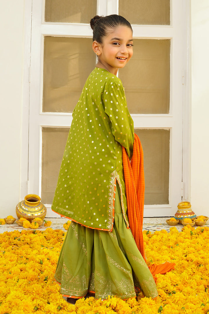 Printed Jacquard Hand Adda Work 3 Pc Suit - Wear Ochre