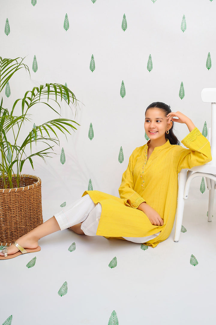 Cotton Broschia Embellished 2 Pc Suit - Wear Ochre