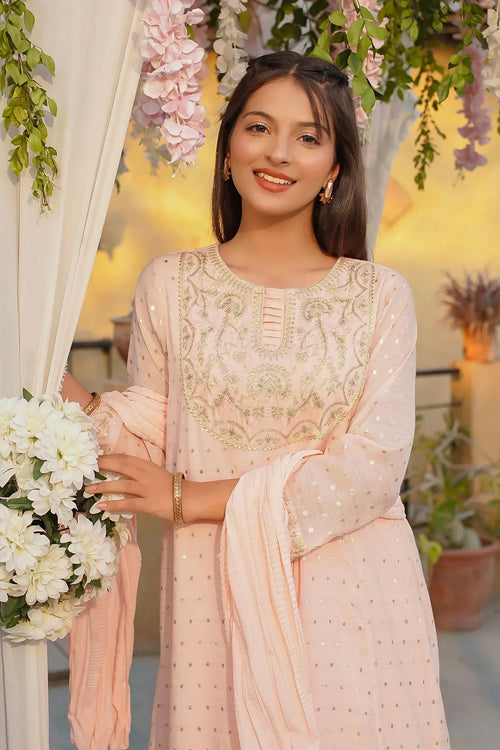 Best Slub Manar Embroidered 3 Pc Suit - Wear Ochre -