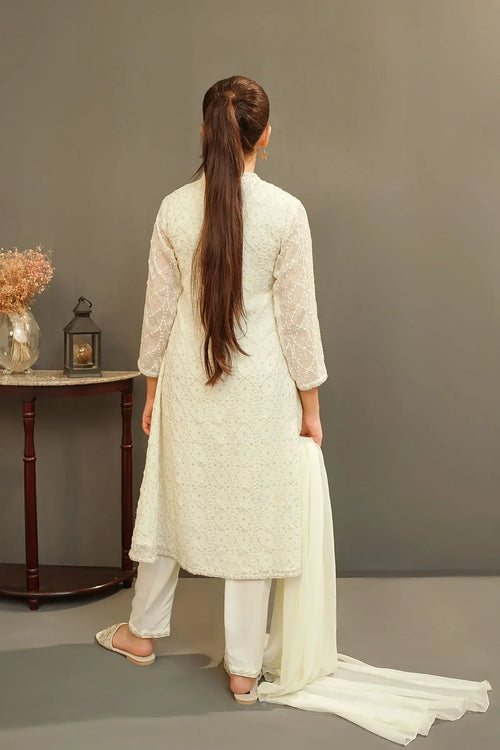 Best Chiffon Embroidered 3 Pc Suit - Wear Ochre -