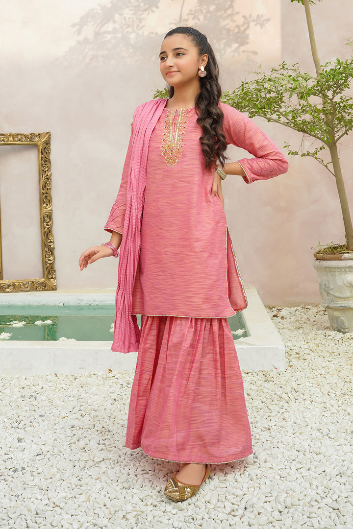 Multi Yarn Cotton Hand Adda Work 3 Pc Suit - Wear Ochre