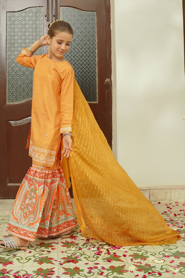Cotton Silk Hand Adda Work 3 Pc Suit - Wear Ochre