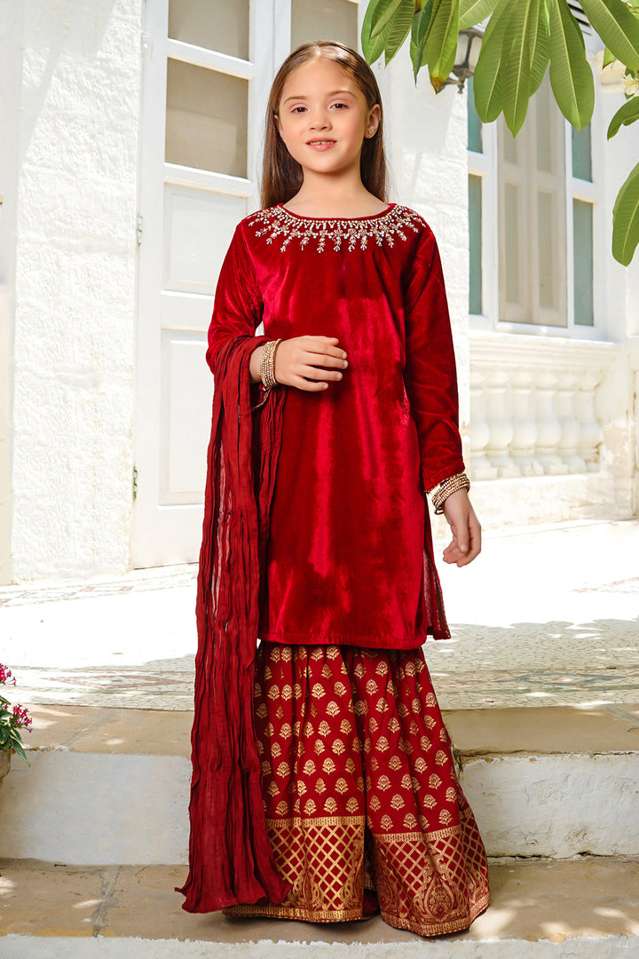 Velvet Hand Adda Work 3 Pc Suit - Wear Ochre