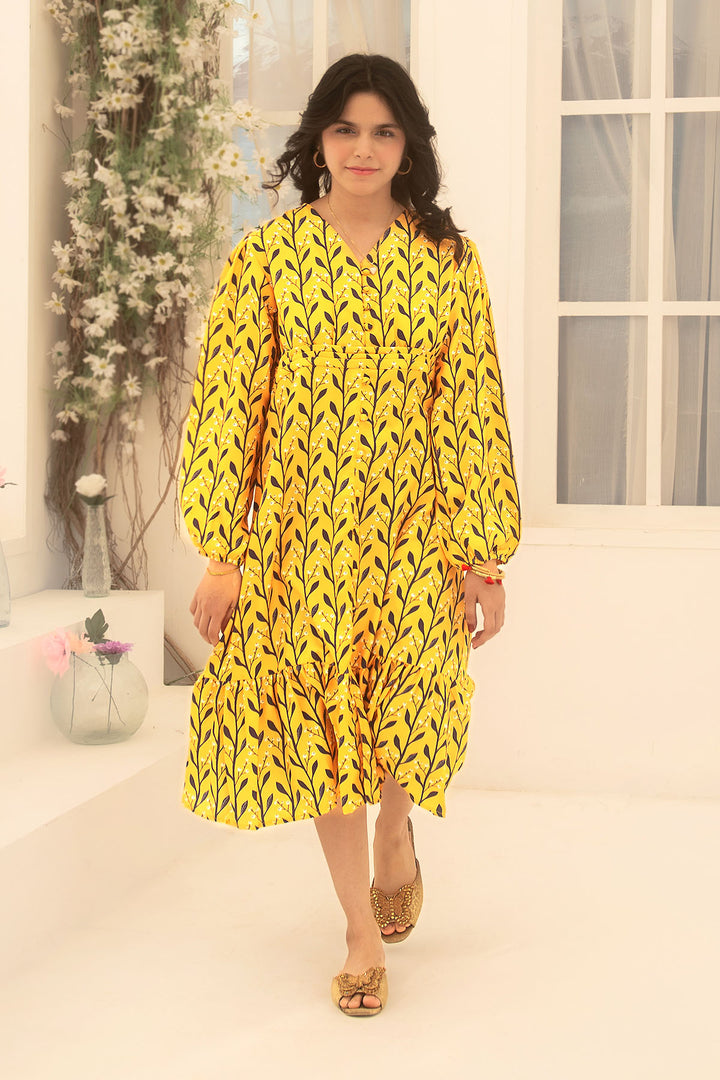 Herringbone Digital Printed Dress - Wear Ochre