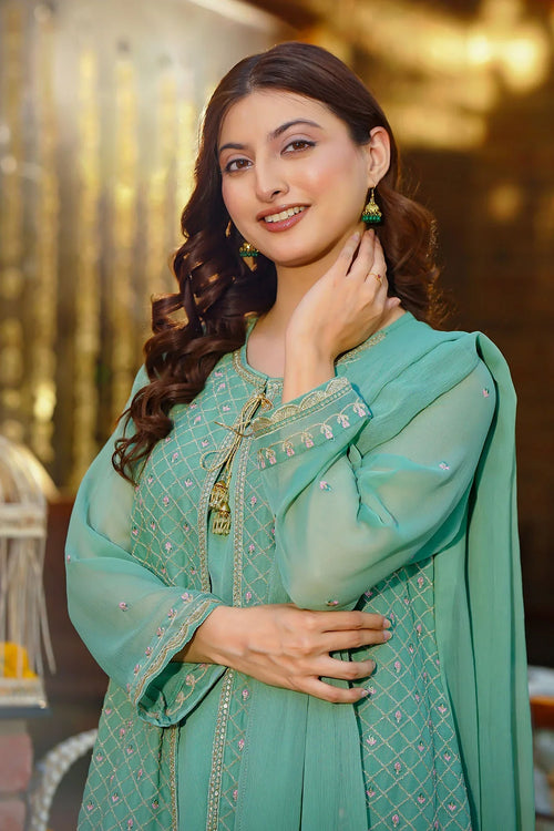 Best Women's Chiffon Embroidered 3 Pc Suit - Wear Ochre -