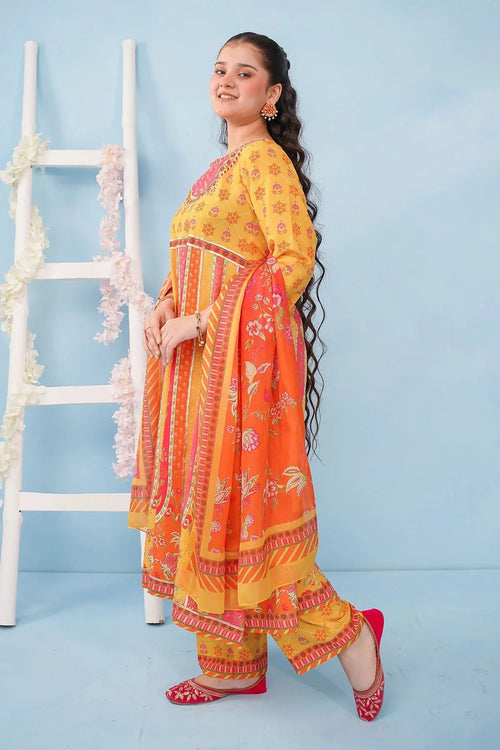 Best Poly Lawn Digital Printed 3 Pc Suit - Wear Ochre -