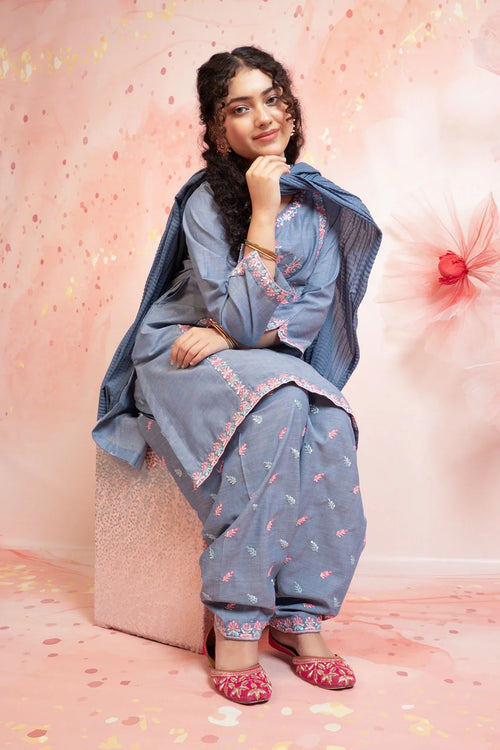 Best Cotton Embroidered 3 Pc Suit - Wear Ochre -