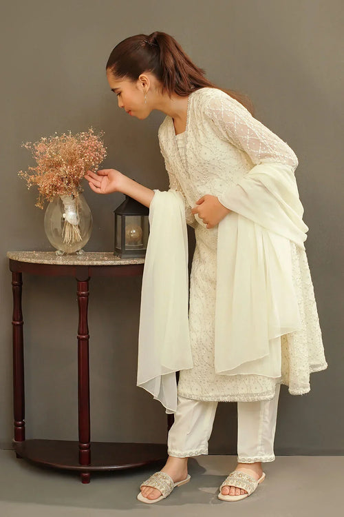Best Chiffon Embroidered 3 Pc Suit - Wear Ochre -