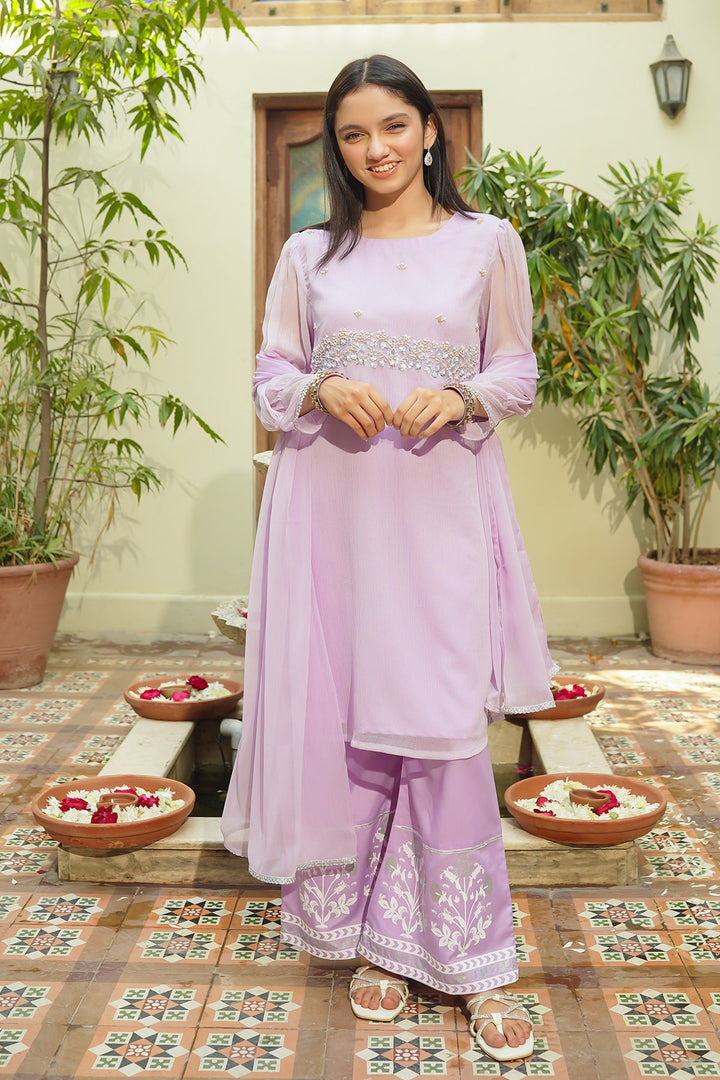 Chiffon Hand Adda Work 3 Pc Suit - Wear Ochre