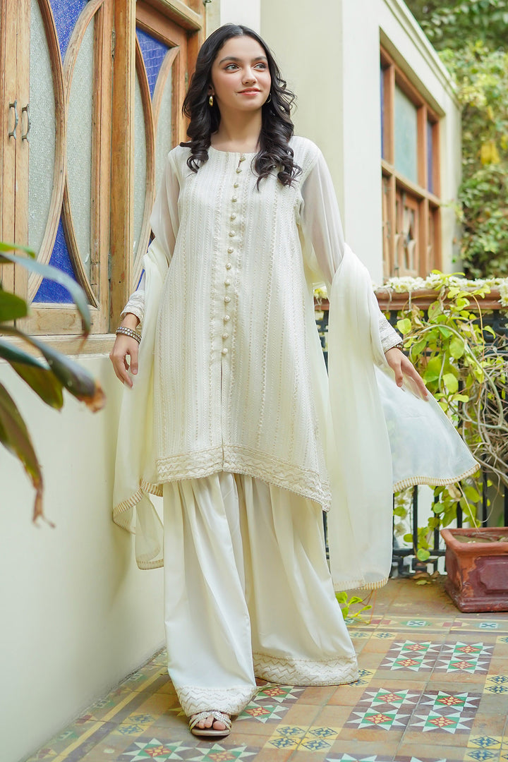 Chiffon Embroidered 3 Pc Suit - Wear Ochre