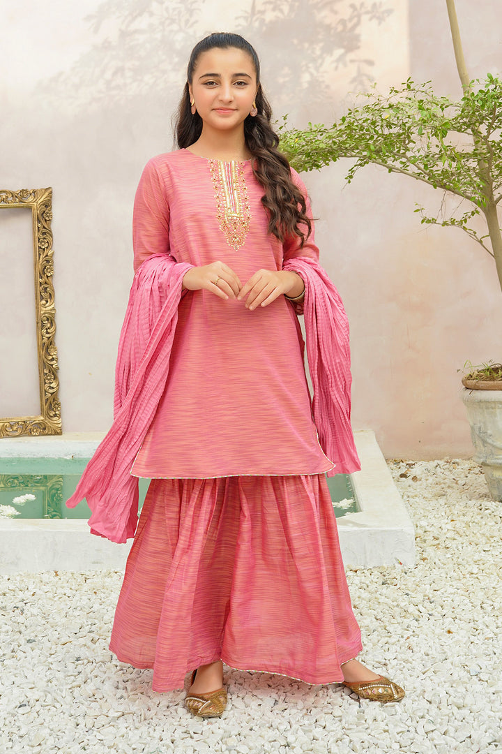 Multi Yarn Cotton Hand Adda Work 3 Pc Suit - Wear Ochre