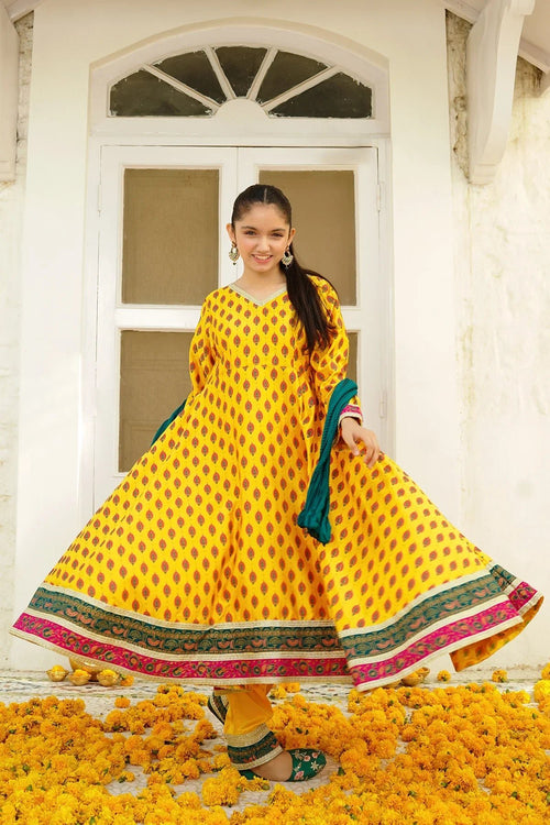 Charmeuse Printed 3 Pc Suit - Wear Ochre