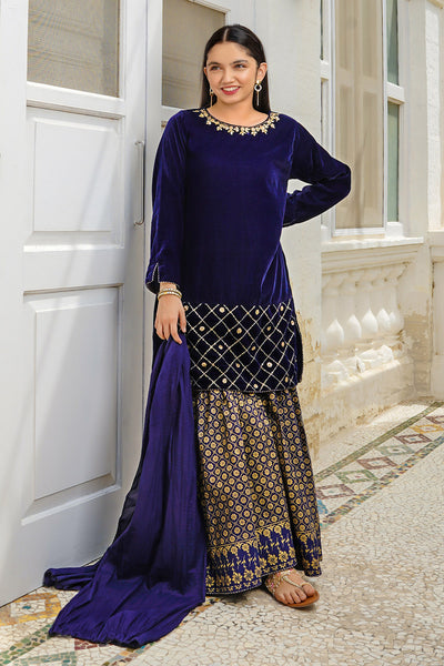 Velvet Hand Adda Work 3 Pc Suit