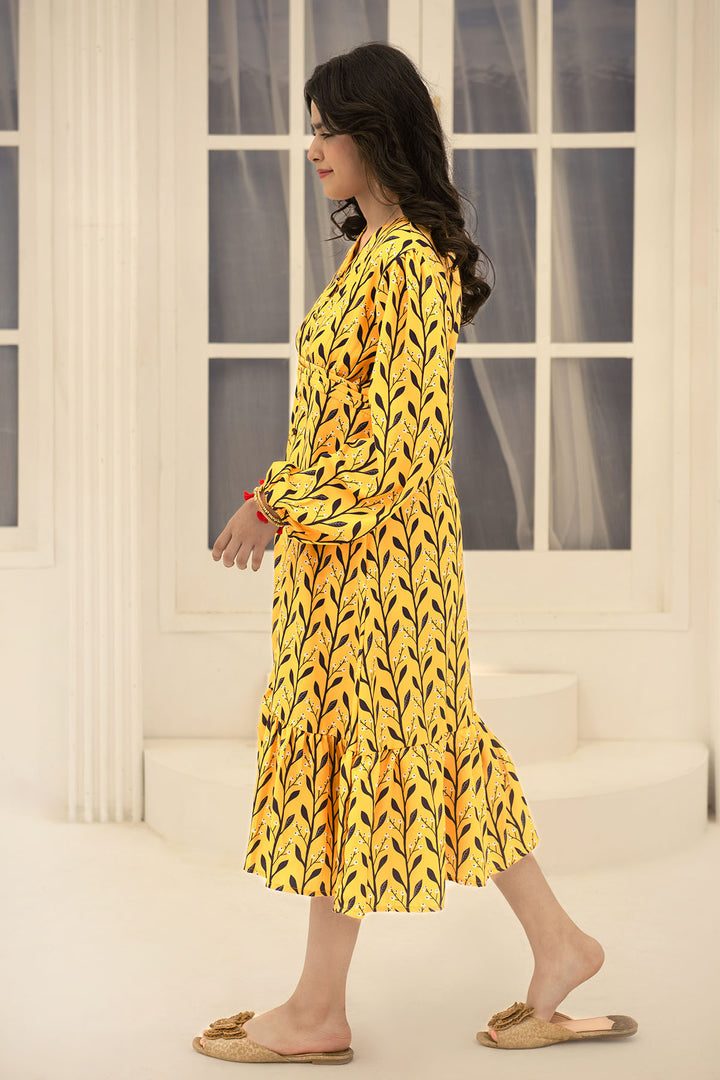 Herringbone Digital Printed Dress - Wear Ochre