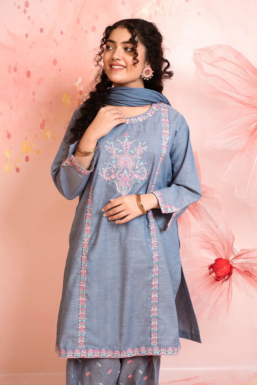 Best Cotton Embroidered 3 Pc Suit - Wear Ochre -