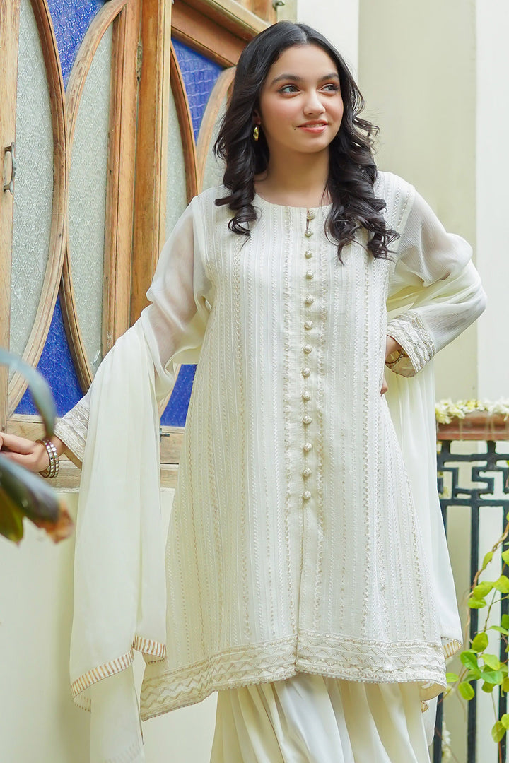 Chiffon Embroidered 3 Pc Suit - Wear Ochre
