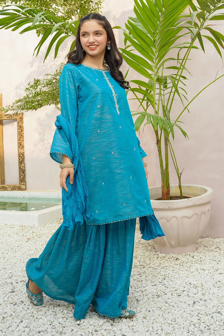 Multi Yarn Cotton Hand Adda Work 3 Pc Suit - Wear Ochre