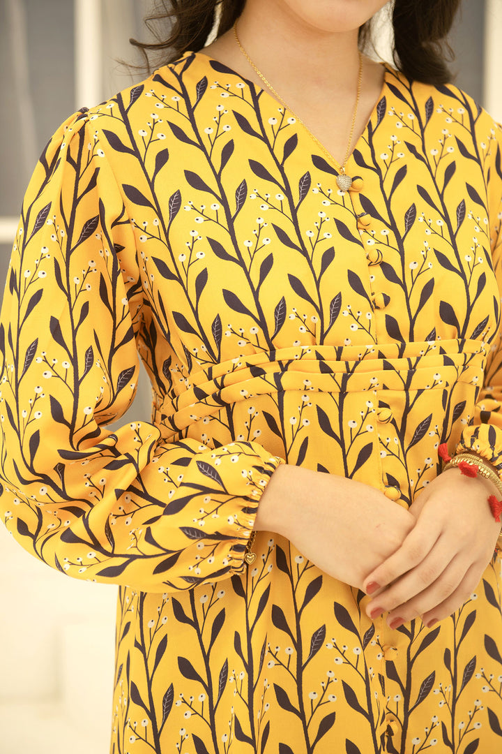 Herringbone Digital Printed Dress - Wear Ochre