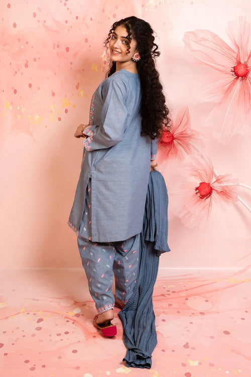 Best Cotton Embroidered 3 Pc Suit - Wear Ochre -