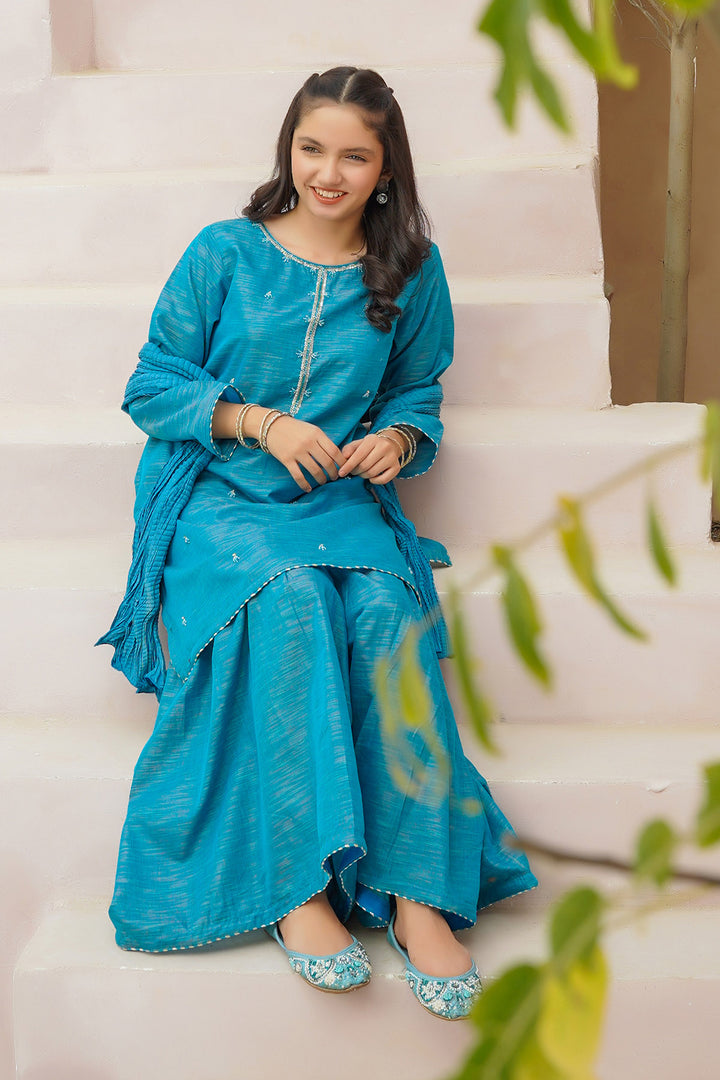 Multi Yarn Cotton Hand Adda Work 3 Pc Suit - Wear Ochre