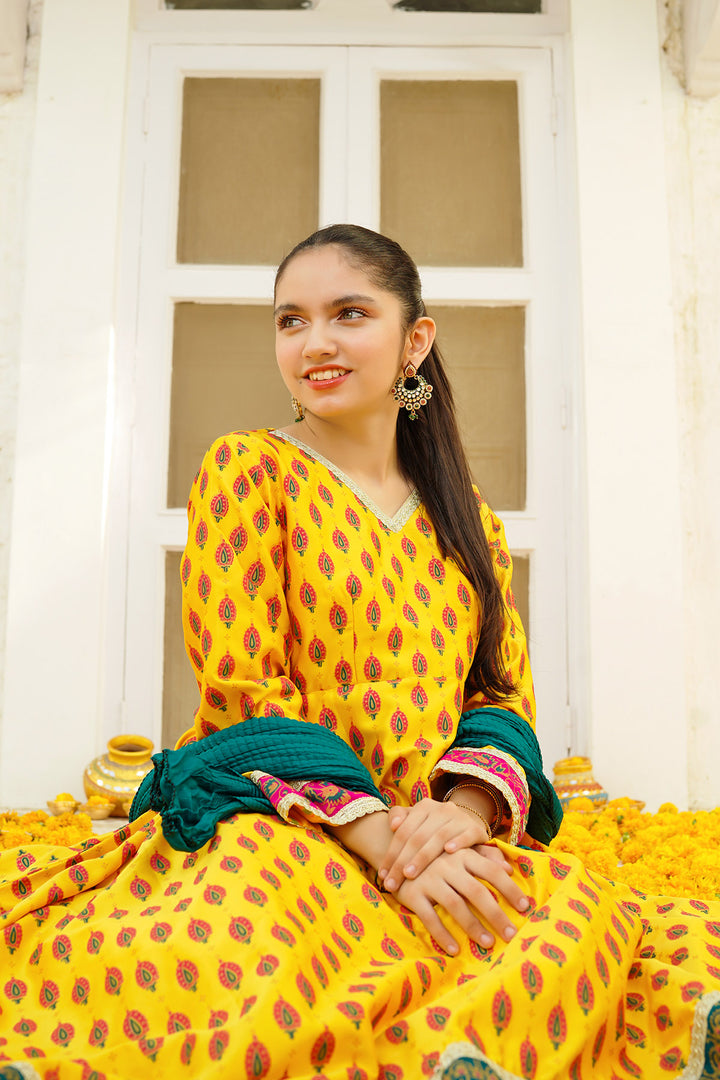 Charmeuse Printed 3 Pc Suit - Wear Ochre