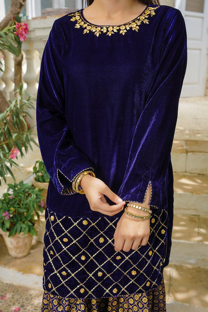 Velvet Hand Adda Work 3 Pc Suit - Wear Ochre