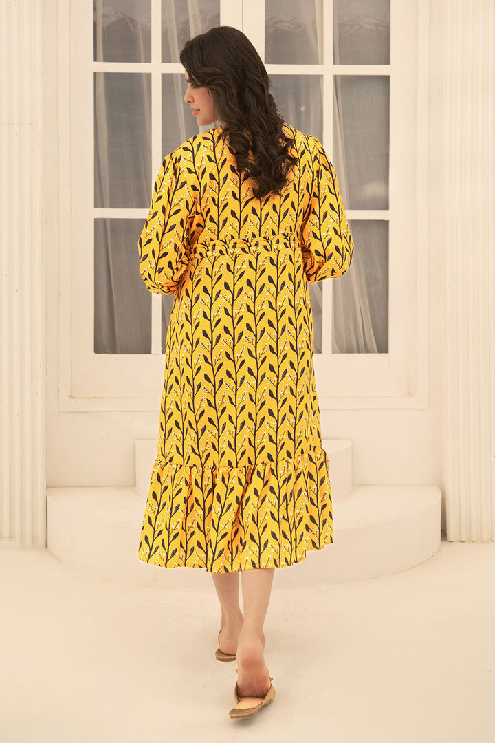 Herringbone Digital Printed Dress - Wear Ochre