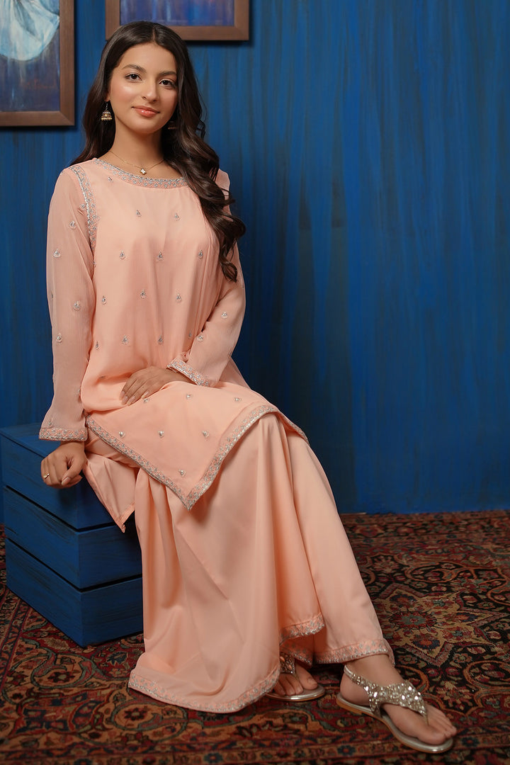 Chiffon Embroidered 3 Pc Suit - Wear Ochre