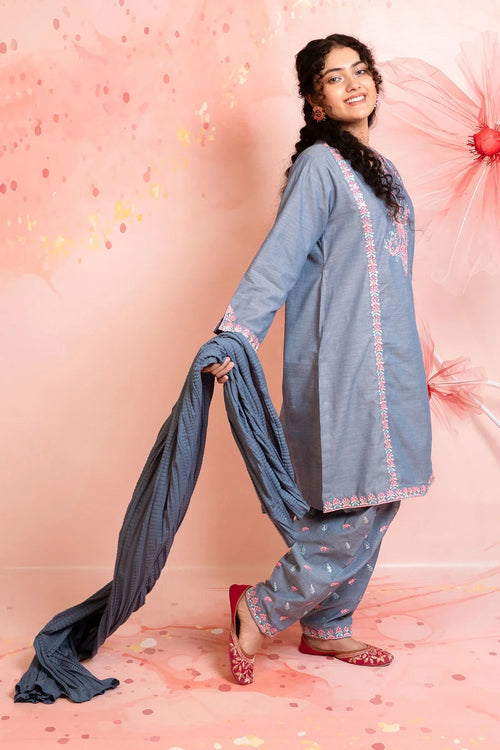 Best Cotton Embroidered 3 Pc Suit - Wear Ochre -