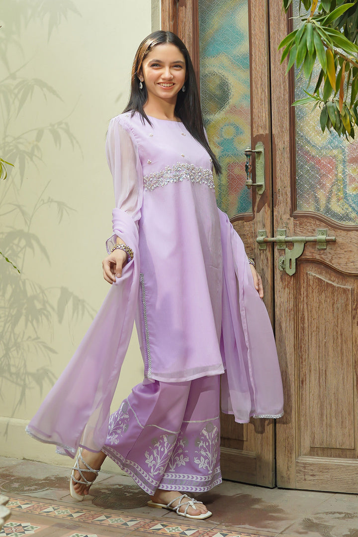 Chiffon Hand Adda Work 3 Pc Suit - Wear Ochre